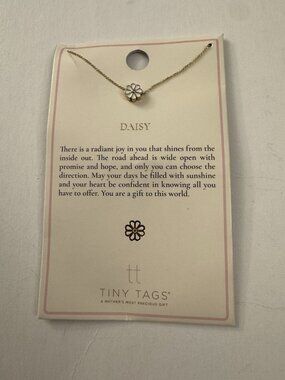 Tiny Tags Daisy Necklace with Gold Plated Chain and White Daisy Charm LX9